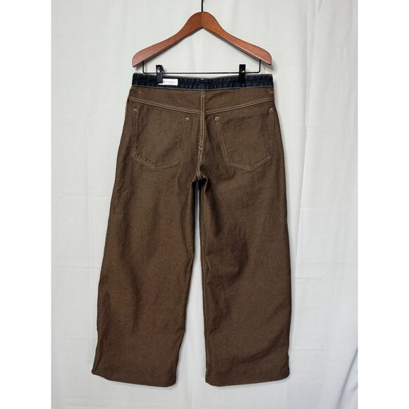 Zara Dark Dirty Denim 100% Cotton Low Rise Cuffed Relaxed Wide Leg Jeans Size 12 - Picture 8 of 14